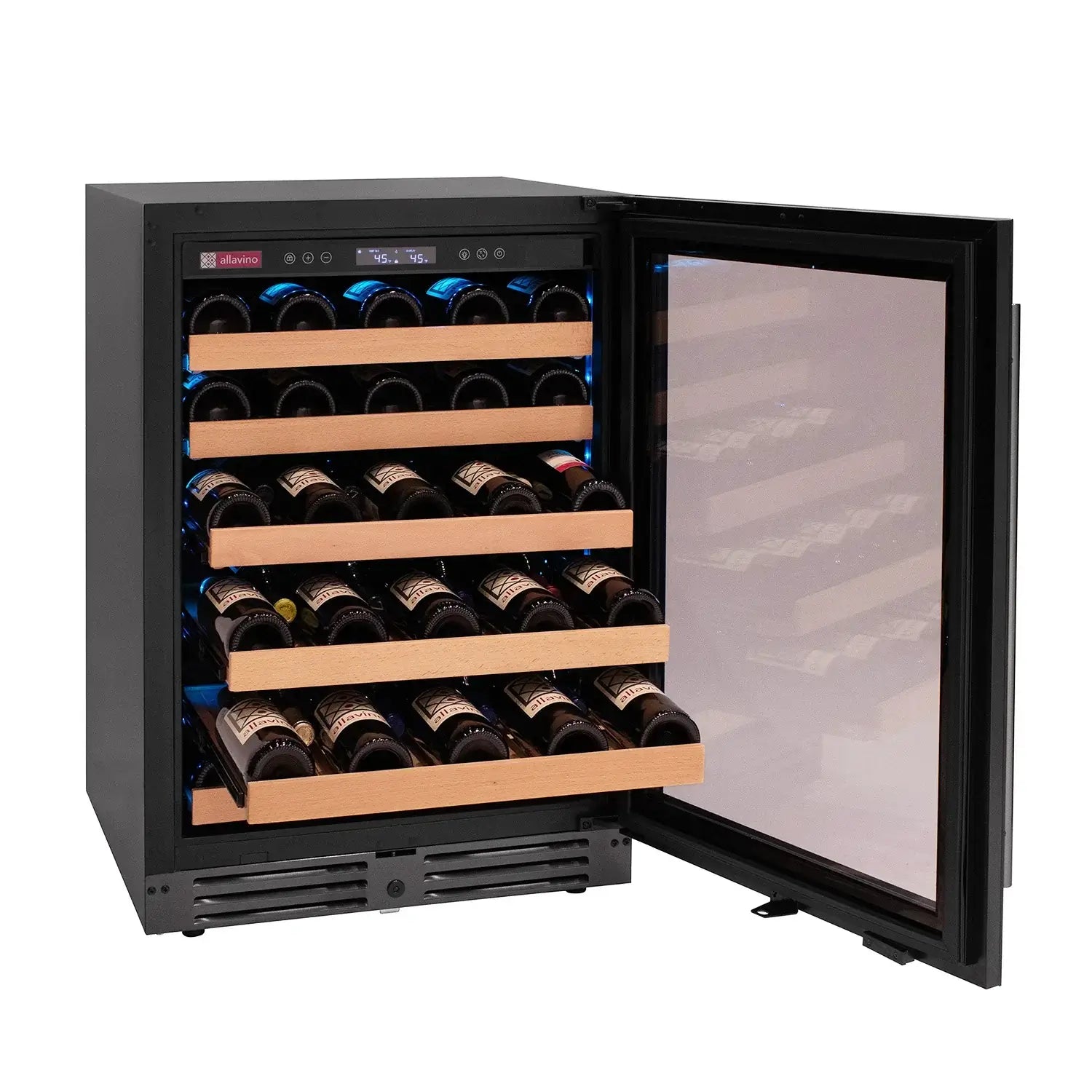 Reserva Series 50 Bottle Single Zone Built-in Luxury Wine Refrigerator with Black Glass Door - Right Hinge