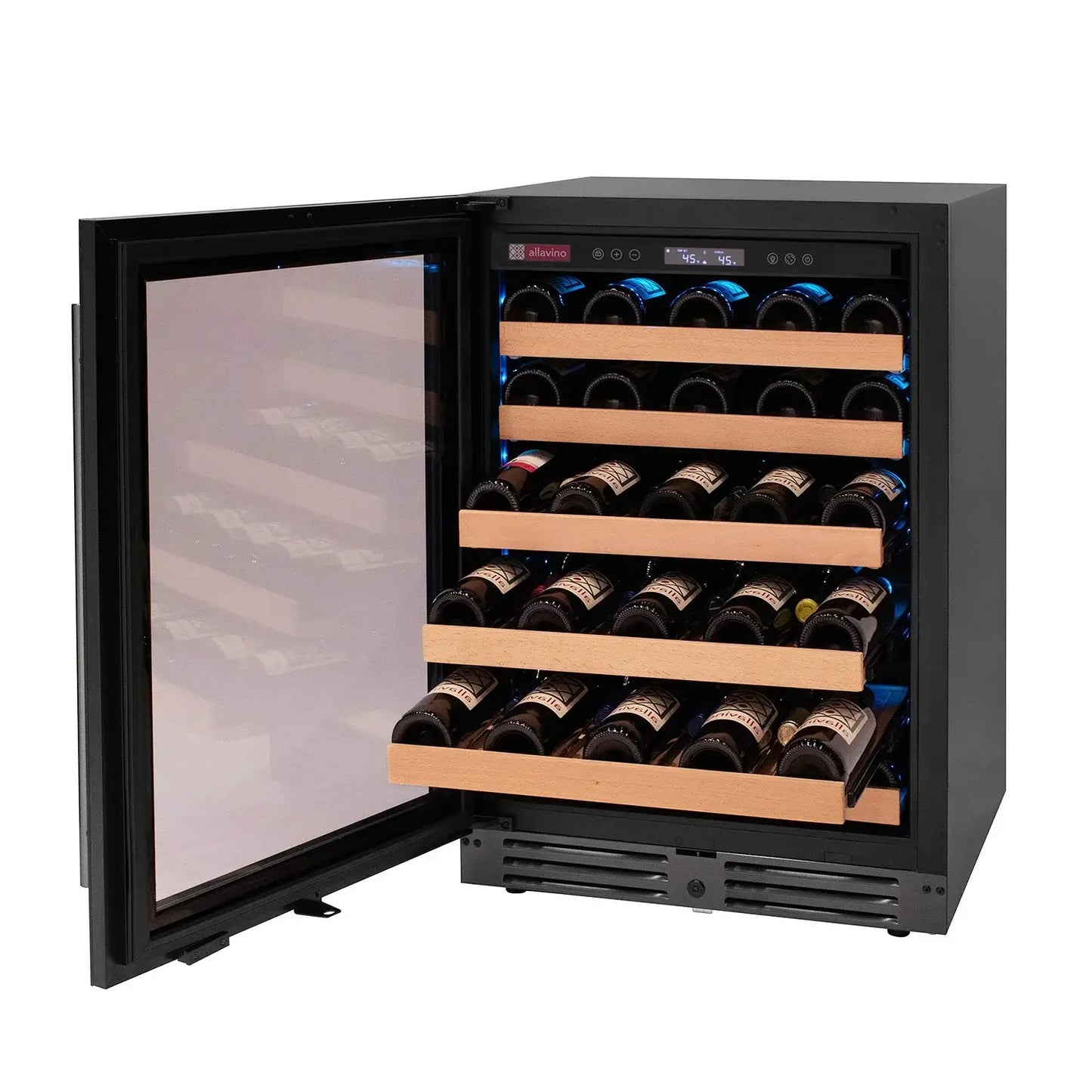 Reserva Series 50 Bottle 34" Tall Single Zone Left Hinge Black Glass Wine Cooler Refrigerator