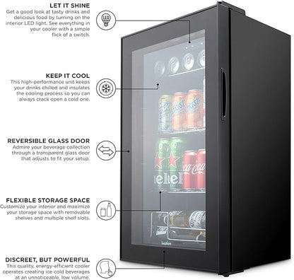 Ivation IVABC1010B 101 Can Beverage Refrigerator Freestanding Ultra Cool Mini Drink Fridge, Black