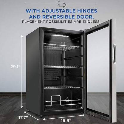 Ivation 101 Can Beverage Refrigerator | Freestanding Ultra Cool Mini Drink Fridge | Beer, Cocktails, Soda, Juice Cooler for Home & Office | Reversible Glass Door & Adjustable Shelving, Stainless Steel