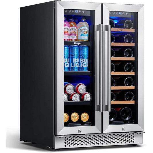 Yeego 24 Inch Wide Wine and Beverage Dual Zone Fridge, UnderCounter, Built-In or Freestanding