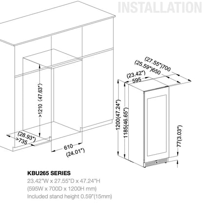 47-Inch Height Right Hinge Single Zone Wine Cooler with Low-E Glass Door