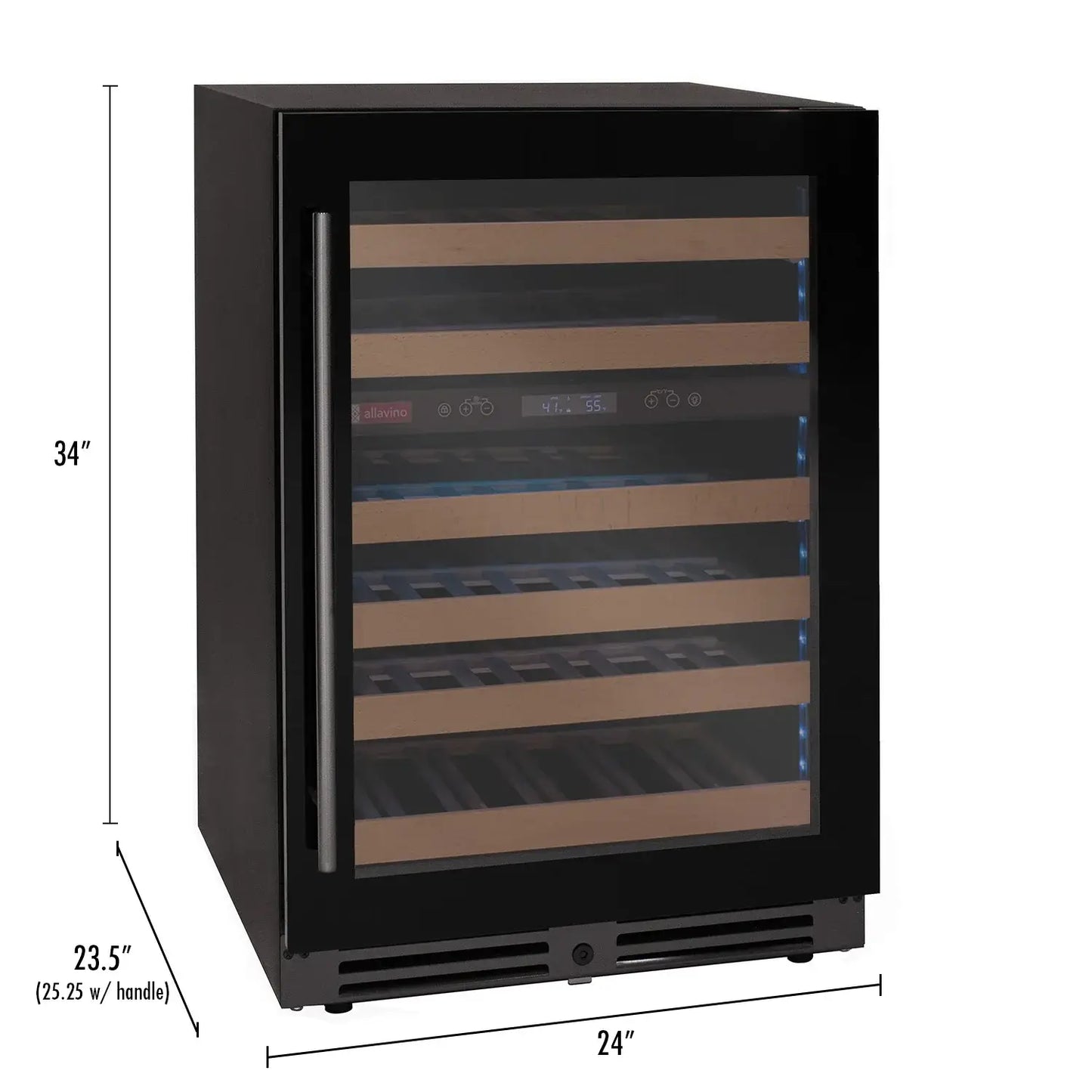 Reserva Series 50 Bottle Dual Zone Undercounter Wine Cooler Refrigerator with Black Glass Door - Right Hinge