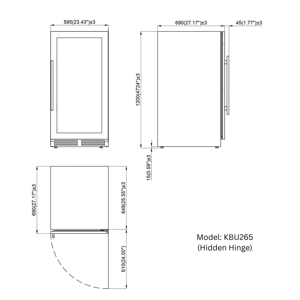 47-Inch Height Right Hinge Single Zone Wine Cooler with Low-E Glass Door