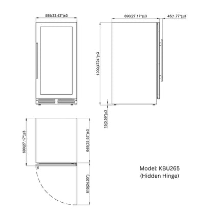 47-Inch Height Right Hinge Single Zone Wine Cooler with Low-E Glass Door