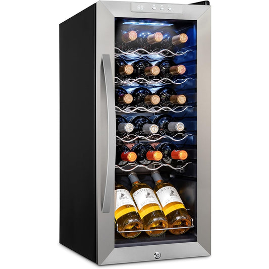 Ivation Single Zone 24-Bottle Freestanding Wine Cooler with Lock in Stainless Steel