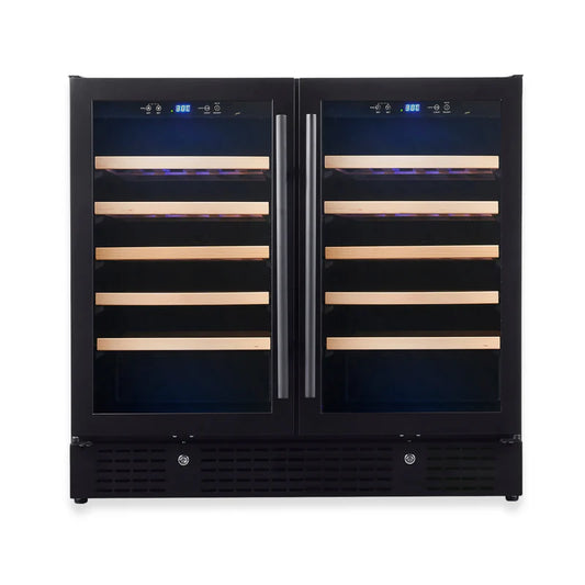 36-inch Under Bench Dual-Zone 68 Bottle Wine Cooler with Low-E Glass Door