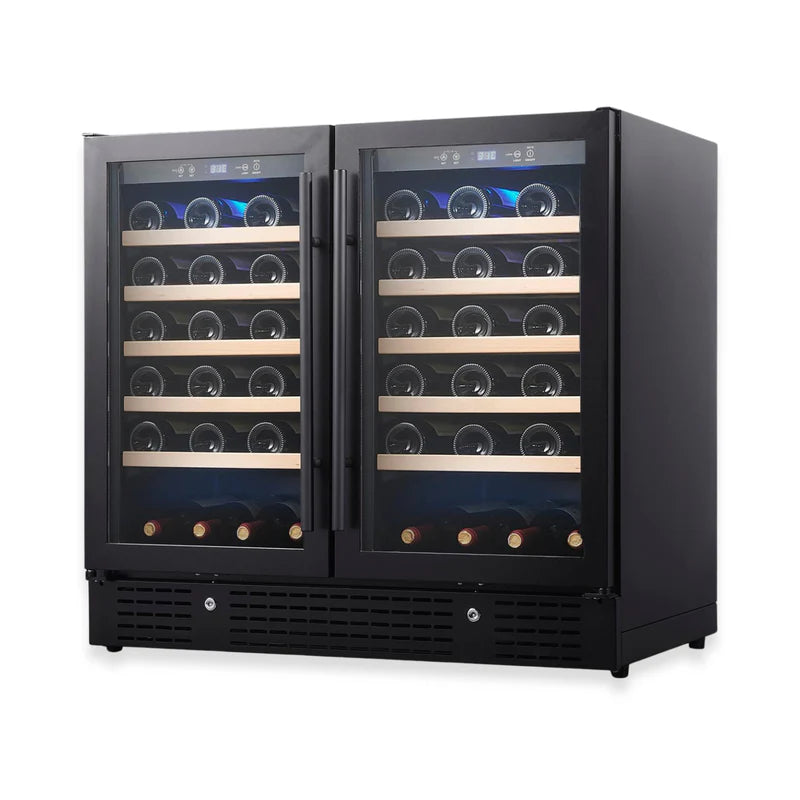 36-inch Under Bench Dual-Zone 68 Bottle Wine Cooler with Low-E Glass Door