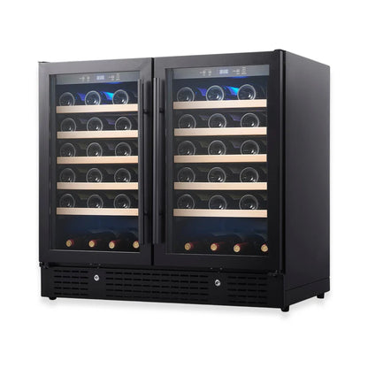 36-inch Under Bench Dual-Zone 68 Bottle Wine Cooler with Low-E Glass Door