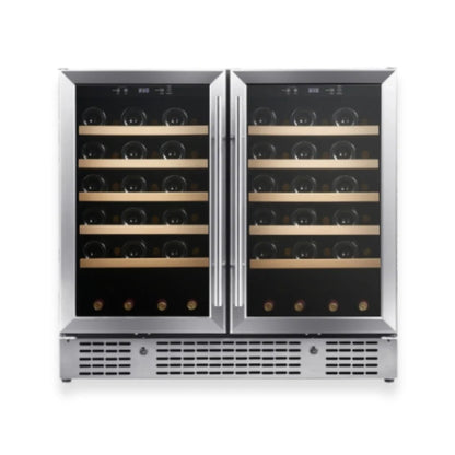 36-inch Under Bench Dual-Zone 68 Bottle Wine Cooler with Low-E Glass Door