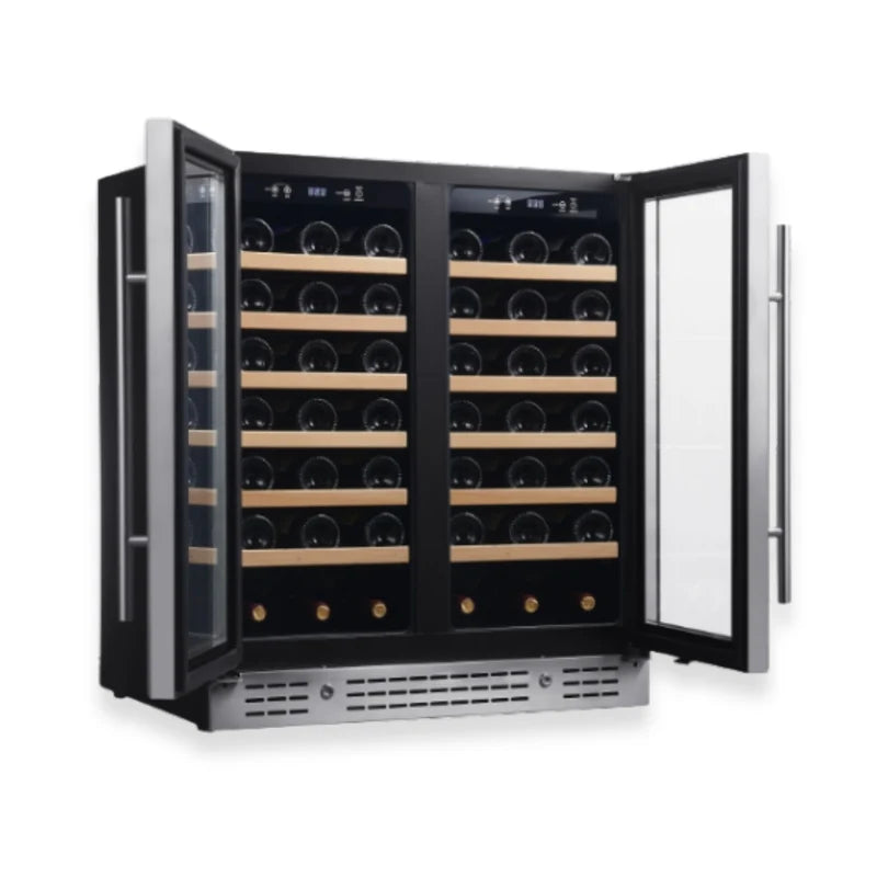 36-inch Under Bench Dual-Zone 68 Bottle Wine Cooler with Low-E Glass Door