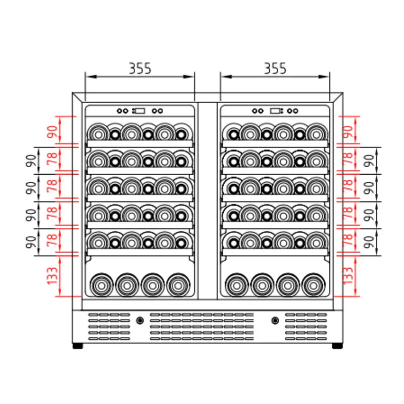 36-inch Under Bench Dual-Zone 68 Bottle Wine Cooler with Low-E Glass Door