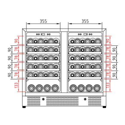 36-inch Under Bench Dual-Zone 68 Bottle Wine Cooler with Low-E Glass Door