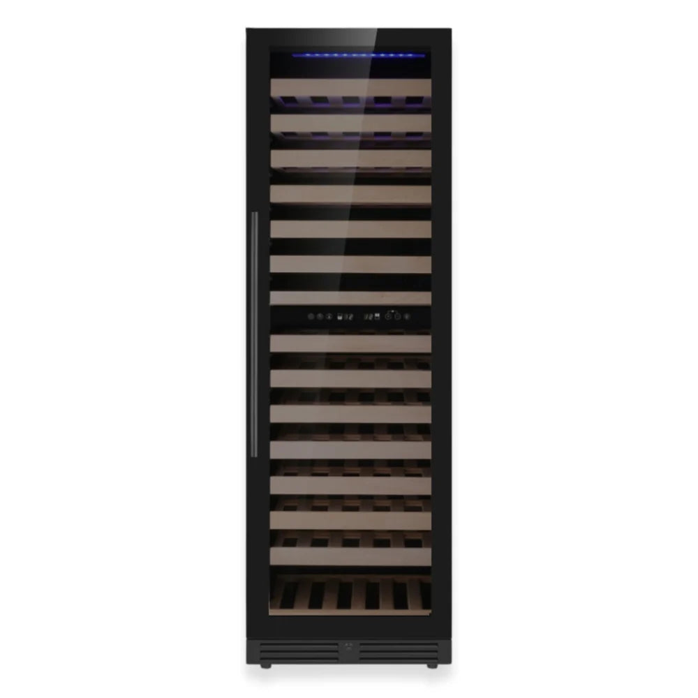 Tall Dual Zone Right Hinge Upright Wine Cooler with Low-E Black Glass & Silent Cooling