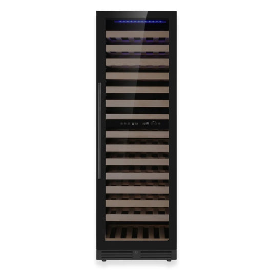 Tall Dual Zone Right Hinge Upright Wine Cooler with Low-E Black Glass & Silent Cooling
