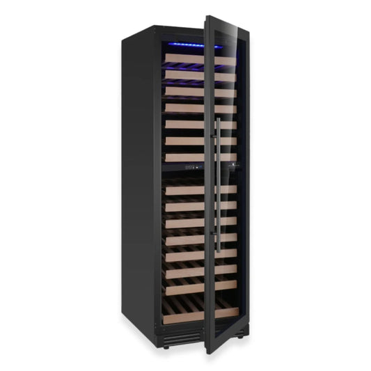 Tall Dual Zone Left Hinge Upright Wine Cooler with Low-E Black Glass & Silent Cooling