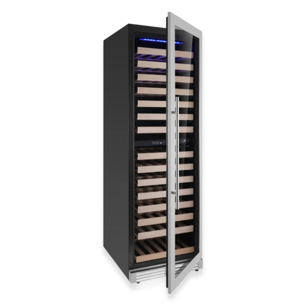 Tall Dual Zone Right Hinge Upright Wine Cooler with Low-E Black Glass & Silent Cooling