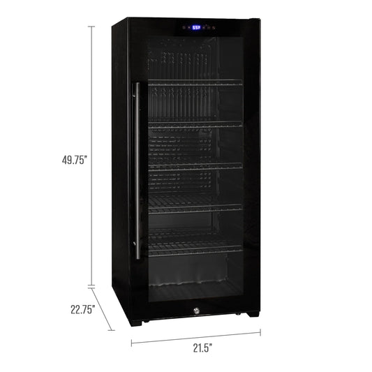 Contemporary 102 Bottle Single Zone Freestanding Wine Refrigerator with Black Glass Door