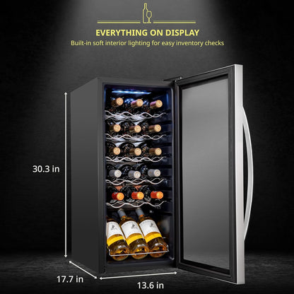 Ivation Single Zone 24-Bottle Freestanding Wine Cooler with Lock in Stainless Steel