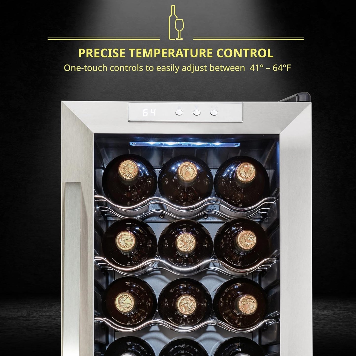 Ivation Single Zone 24-Bottle Freestanding Wine Cooler with Lock in Stainless Steel