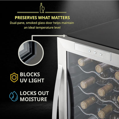 Ivation Single Zone 24-Bottle Freestanding Wine Cooler with Lock in Stainless Steel