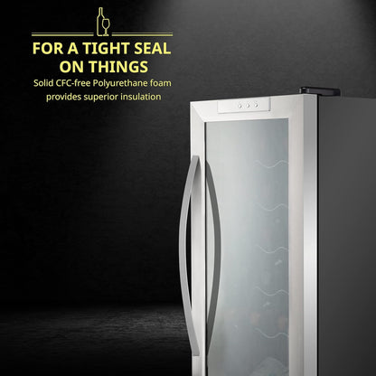 Ivation Single Zone 24-Bottle Freestanding Wine Cooler with Lock in Stainless Steel