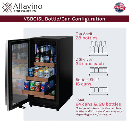 Allavino Reserva 15" Wide Built-In Beverage Center, Stainless Steel Door, Left Hinge