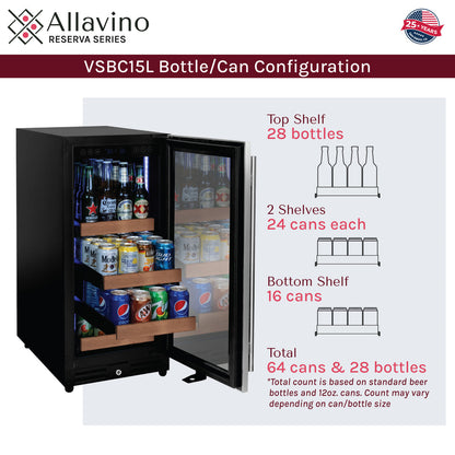 Allavino Reserva 15" Wide Built-In Beverage Center, Stainless Steel Door, Right Hinge