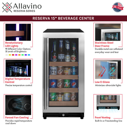 Allavino Reserva 15" Wide Built-In Beverage Center, Stainless Steel Door, Right Hinge