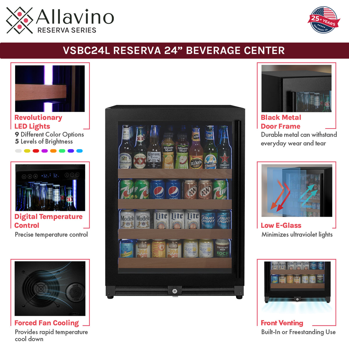 Allavino Reserva 24" Wide Built-In Beverage Center, Black Door, Left Hinge
