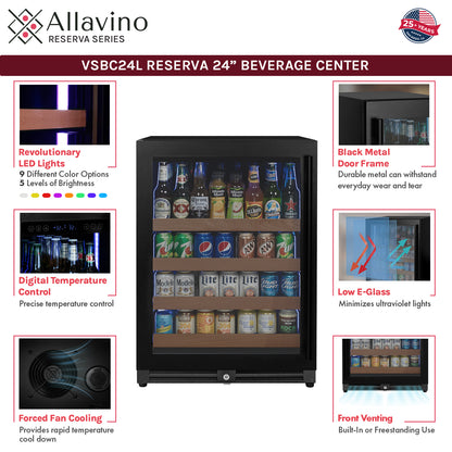 Allavino Reserva 24" Wide Built-In Beverage Center, Black Door, Left Hinge