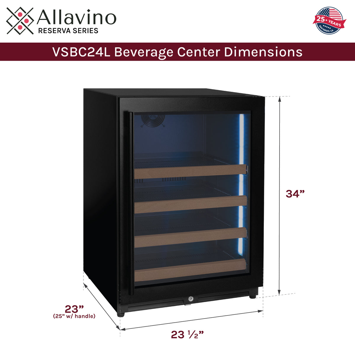 Allavino Reserva 24" Wide Built-In Beverage Center, Black Door, Right Hinge