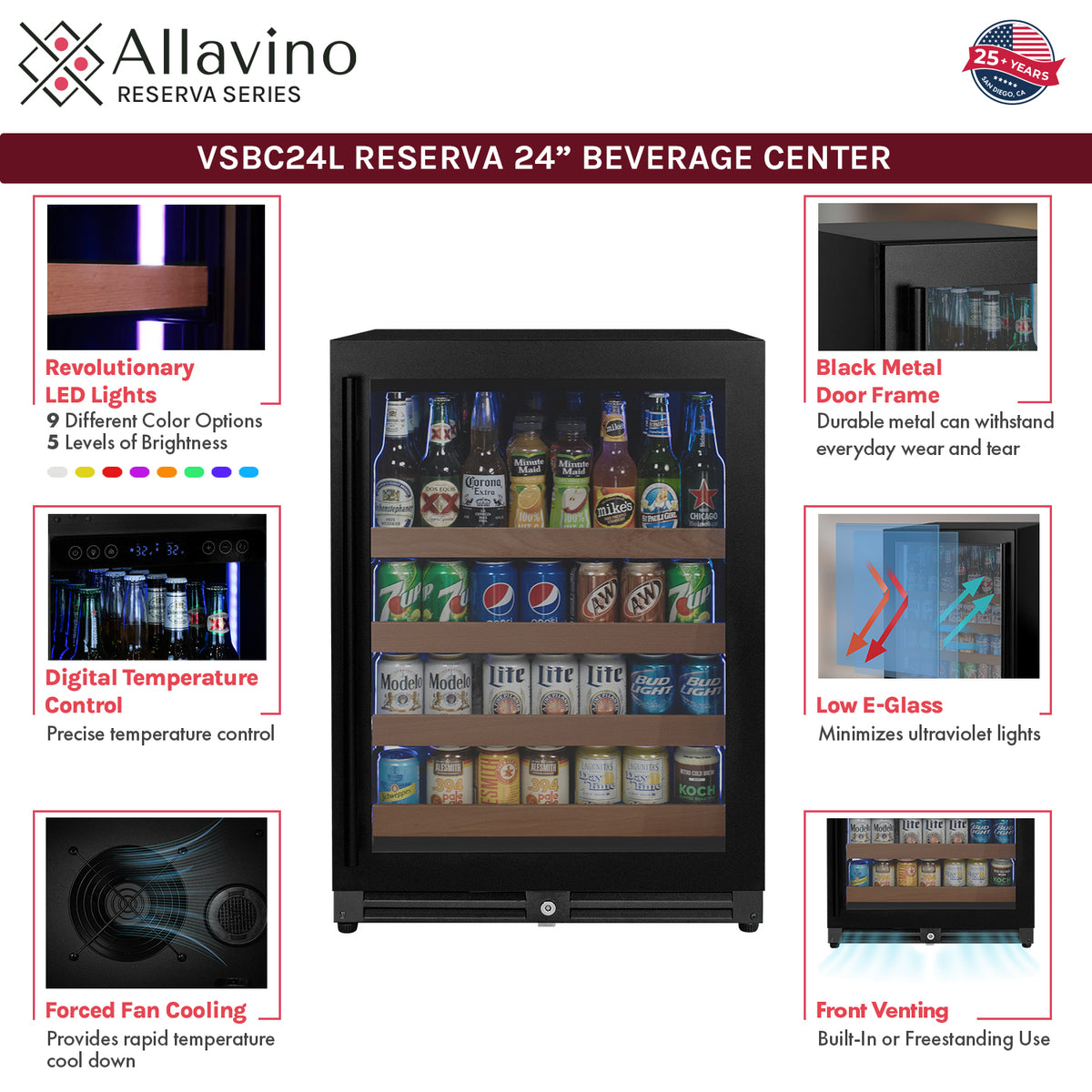 Allavino Reserva 24" Wide Built-In Beverage Center, Black Door, Right Hinge