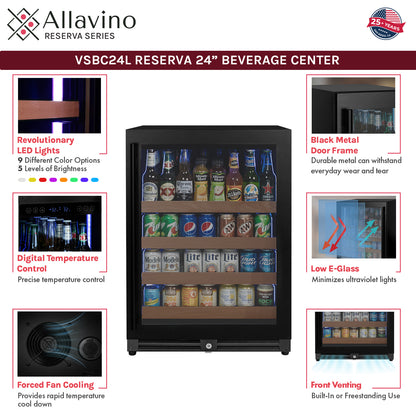 Allavino Reserva 24" Wide Built-In Beverage Center, Black Door, Right Hinge