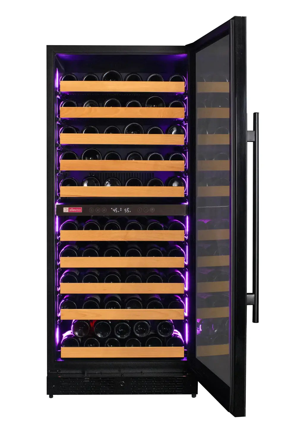 Reserva Series 119 Bottle 55" Tall Dual Zone Right Hinge Black Glass Wine Refrigerator