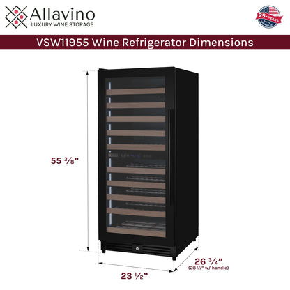 Allavino Reserva 119 Bottle 55" Semi Tall Dual Zone Built-In Wine Refrigerator, Black Metal Door, Left Hinge