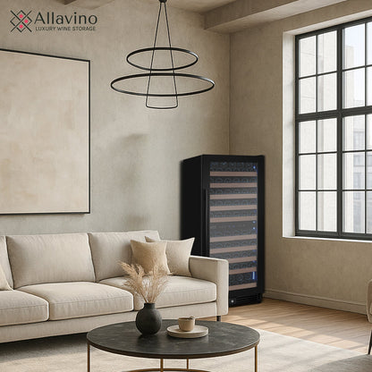 Allavino Reserva 119 Bottle 55" Semi Tall Dual Zone Built-In Wine Refrigerator, Black Metal Door, Right Hinge