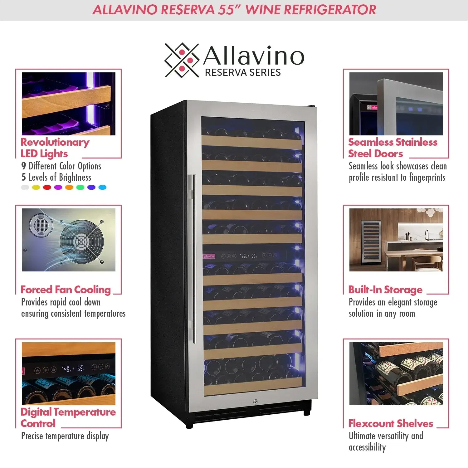 Reserva Series 119 Bottle 55" Tall Dual Zone Right Hinge Stainless Steel Wine Refrigerator