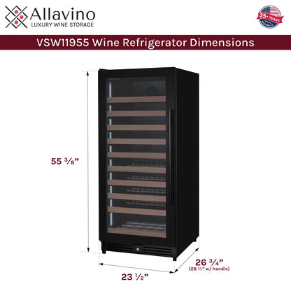Allavino Reserva 119 Bottle 55" Semi Tall Single Zone Built-In Wine Refrigerator, Black Metal Door, Left Hinge