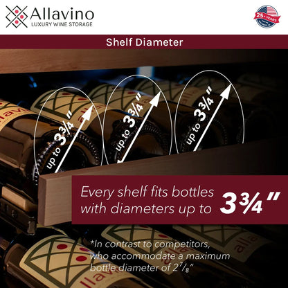 Allavino Reserva 119 Bottle 55" Semi Tall Single Zone Built-In Wine Refrigerator, Black Metal Door, Left Hinge
