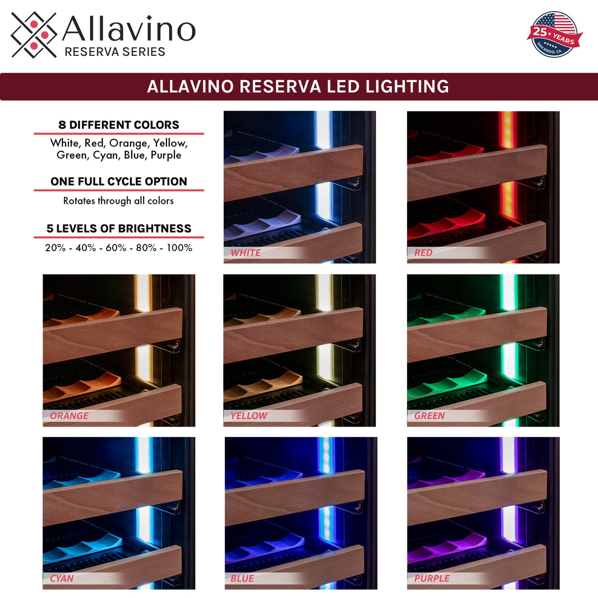 Allavino Reserva 119 Bottle 55" Semi Tall Single Zone Built-In Wine Refrigerator, Black Metal Door, Right Hinge