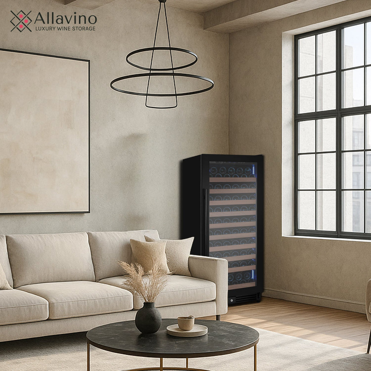 Allavino Reserva 119 Bottle 55" Semi Tall Single Zone Built-In Wine Refrigerator, Black Metal Door, Left Hinge