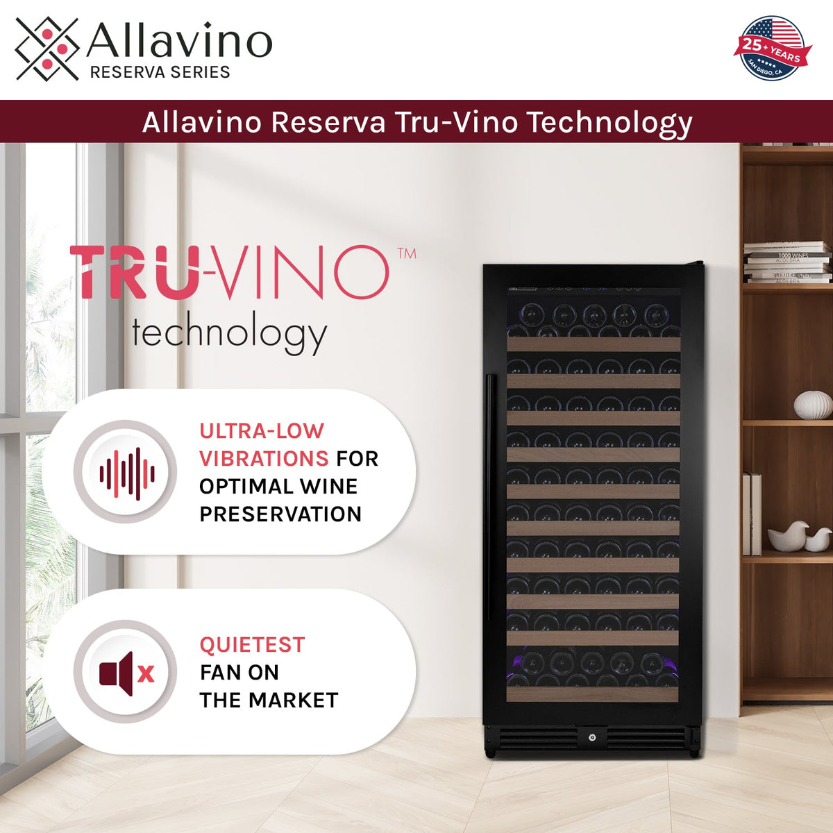 Allavino Reserva 119 Bottle 55" Semi Tall Single Zone Built-In Wine Refrigerator, Black Metal Door, Left Hinge