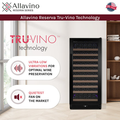 Allavino Reserva 119 Bottle 55" Semi Tall Single Zone Built-In Wine Refrigerator, Black Metal Door, Left Hinge