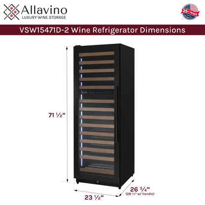 Allavino Reserva 154 Bottle 71" Tall Dual Zone Built-In Wine Refrigerator, Black Metal Door, Left Hinge