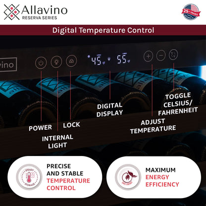 Allavino Reserva 154 Bottle 71" Tall Dual Zone Built-In Wine Refrigerator, Black Metal Door, Left Hinge
