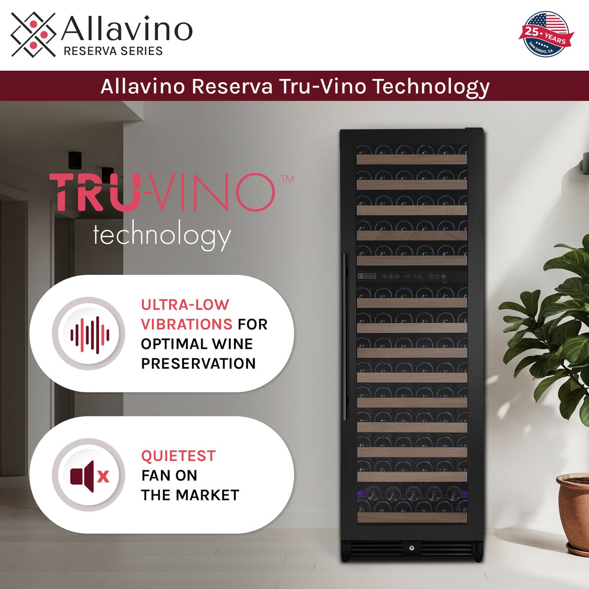 Allavino Reserva 154 Bottle 71" Tall Dual Zone Built-In Wine Refrigerator, Black Metal Door, Left Hinge