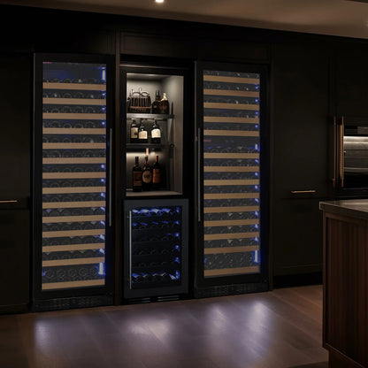 Reserva Series 163 Bottle 71" Tall Single Zone Right Hinge Black Glass Door Wine Refrigerator