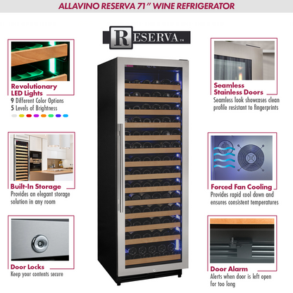 Allavino Reserva Series 163 Bottle 71" Tall Single Zone Right Hinge Stainless Steel Wine Cooler Refrigerator