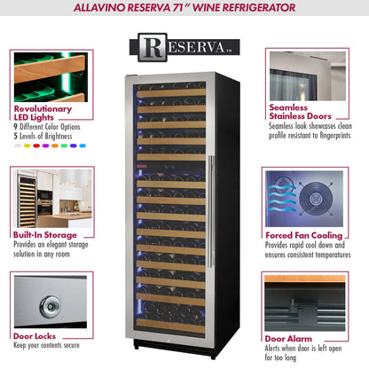 Allavino Reserva 154 Bottle 71" Tall Dual Zone Built-In Wine Refrigerator, Stainless Steel Door, Left Hinge